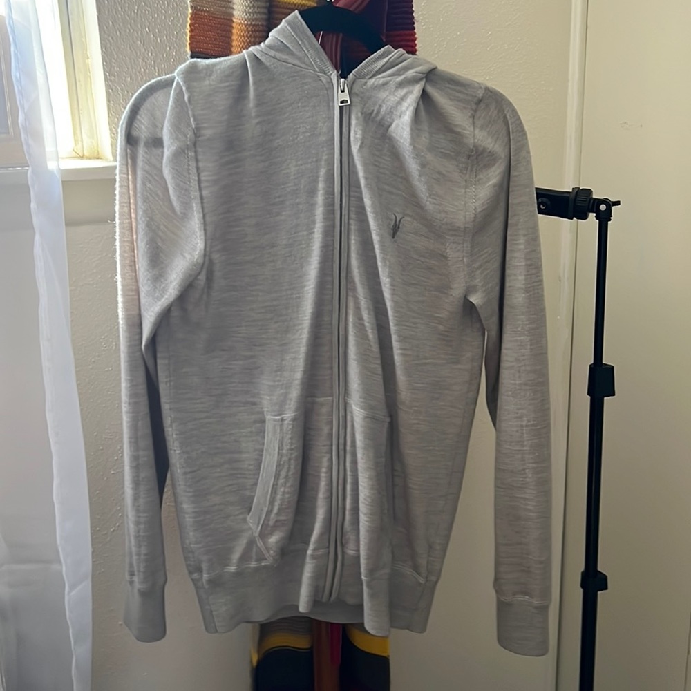 Allsaints Light Grey Mode Merino Zip Up Hoodie